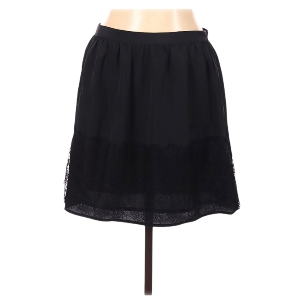 Laundry by Shelli Segal A-line Skirt 10 Black Lace Overlay Pleated Preppy Zip